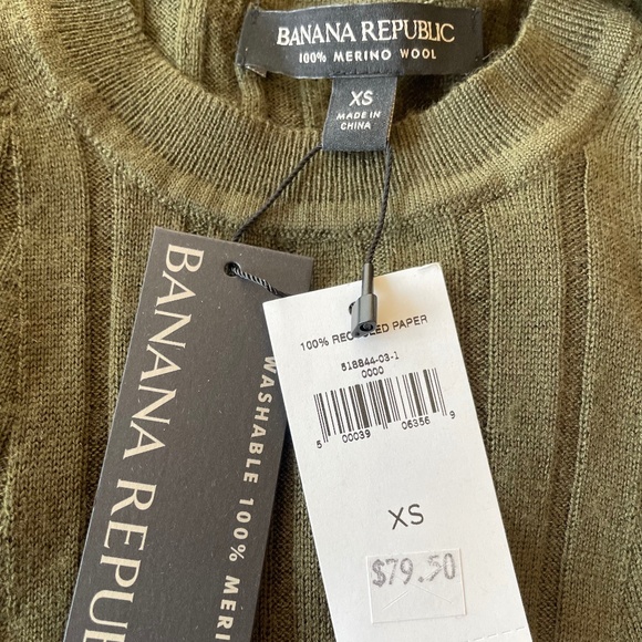 Banana Republic 100% Merino Wool Sweater XS Olive Green - Picture 5 of 6